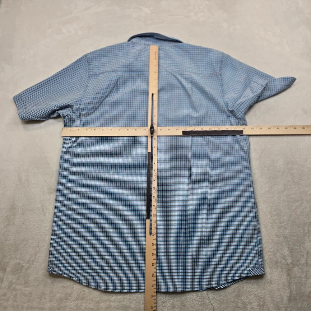 The North Face Short‎ Sleeve Shirt Mens Medium Blue Plaid Button Up